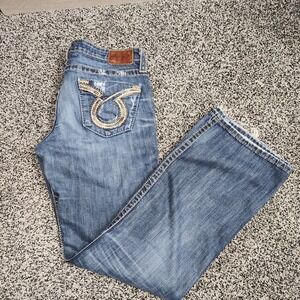 big star liv boot jeans Darkwash Destruction Women's Sz 32 L Grunge Western Y2k